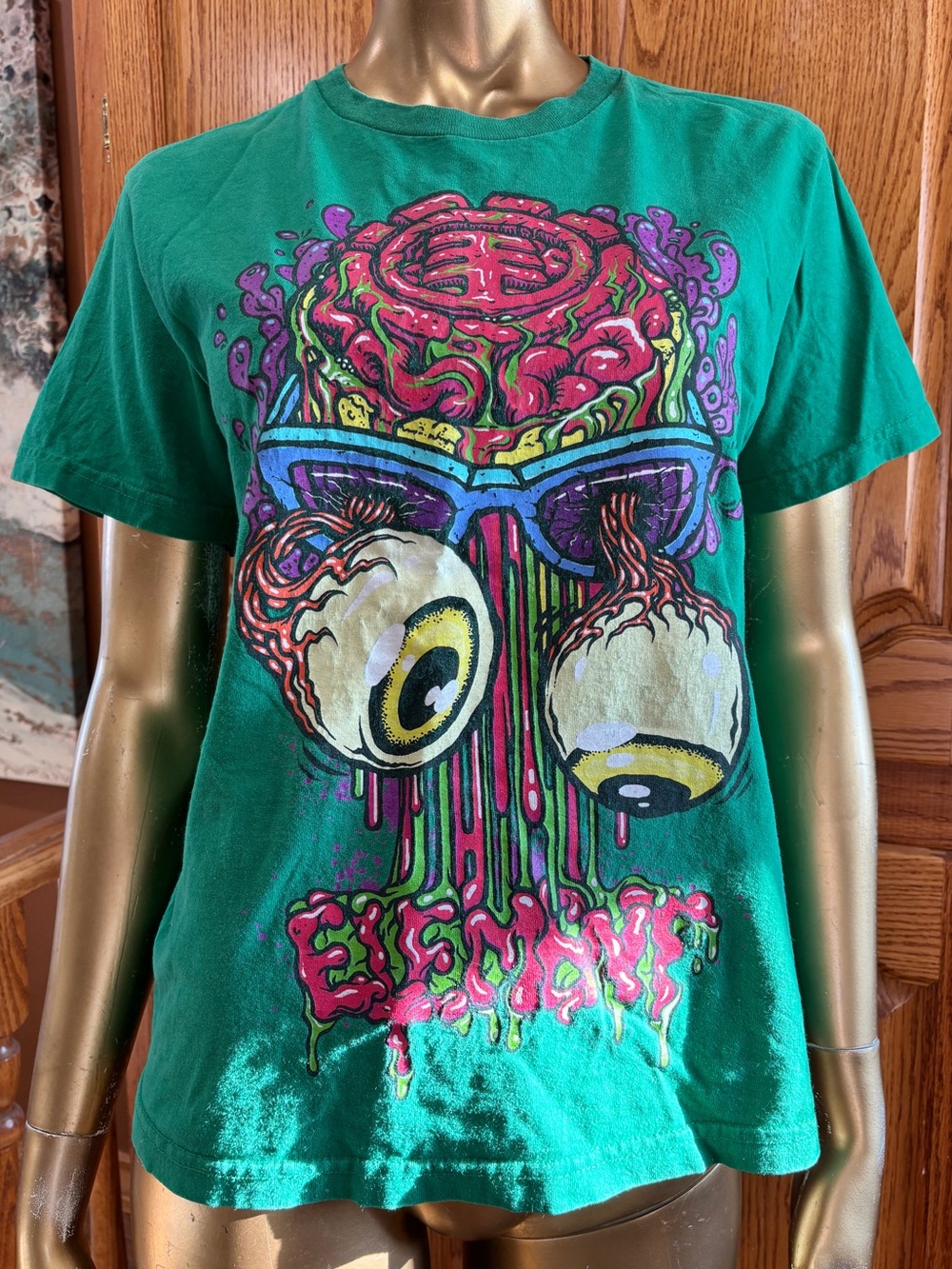 Vintage Element Green Short-Sleeve Tee with Eyeball Brain Graphic Teens size